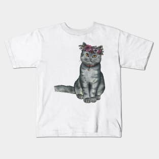 Flower Crown Cat Kids T-Shirt